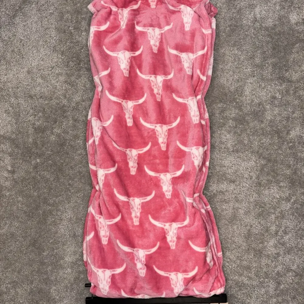 Wrangler Pink Longhorn Cow Steer Cowgirl Western Plush Throw Blanket 60x70 NEW